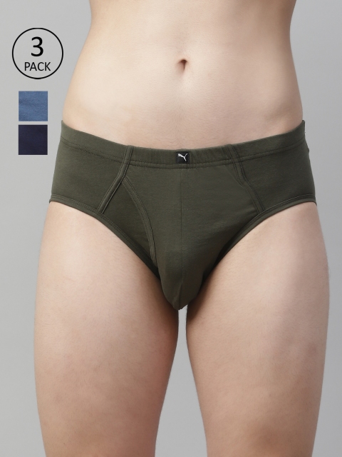 

Puma Men Pack of 3 Pure Cotton Basic Plain Briefs 93210502, Olive