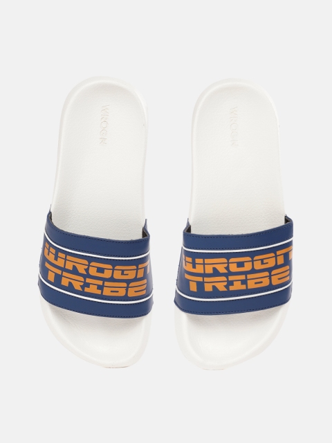 

WROGN Men Blue & White Printed Sliders