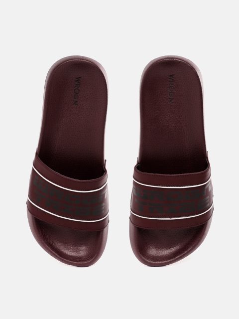 

WROGN Men Burgundy & Black Printed Sliders