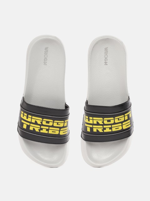 

WROGN Men Black & Yellow Brand Logo Print Sliders