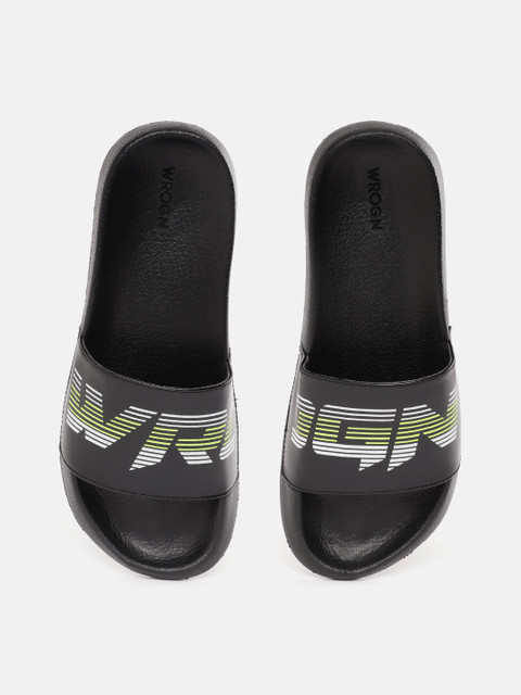 

WROGN Men Black & White Brand Logo Print Sliders