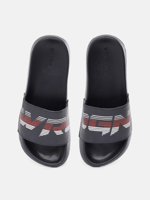 

WROGN Men Navy Blue & White Brand Logo Print Sliders