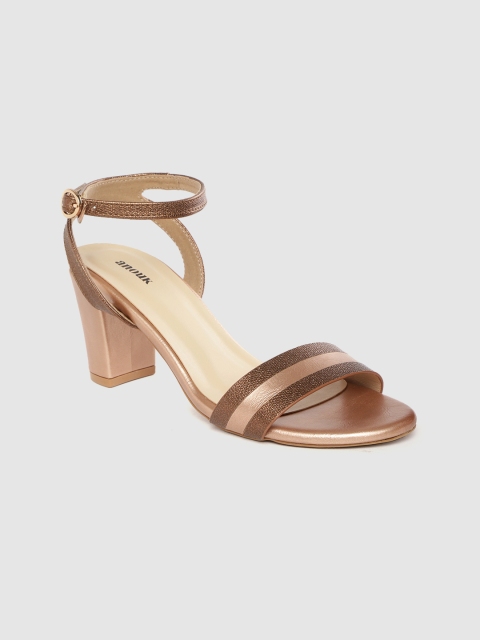 

Anouk Women Copper & Bronze-Toned Striped & Mid-Top Block Heels