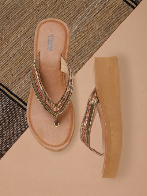 

Anouk Women Gold-Toned & Rose Gold-Toned Embellished Wedges