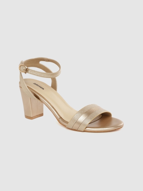 

Anouk Muted Gold-Toned Striped & Snakeskin Textured Mid-Top Block Heels