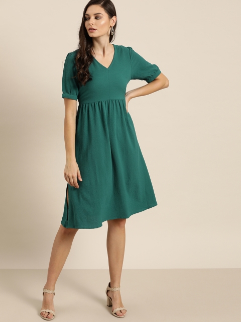 

all about you Women Green Solid Fit & Flare Dress