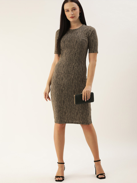 

all about you Black & Beige Self-design Bodycon Dress