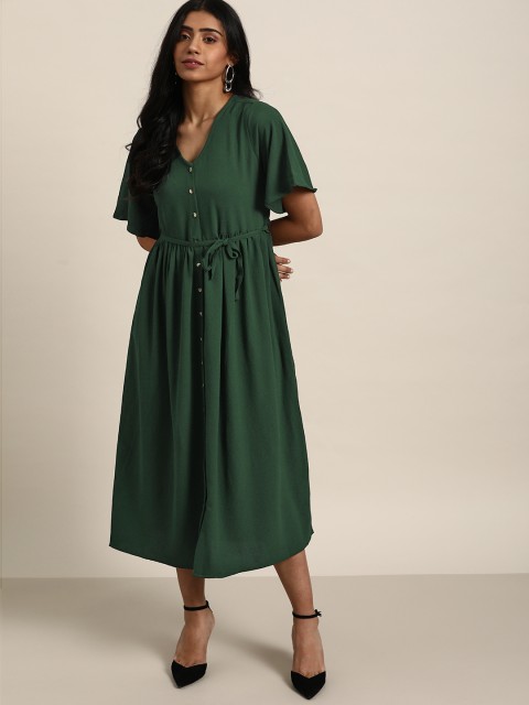 

all about you Women Green Solid Fit & Flare Dress