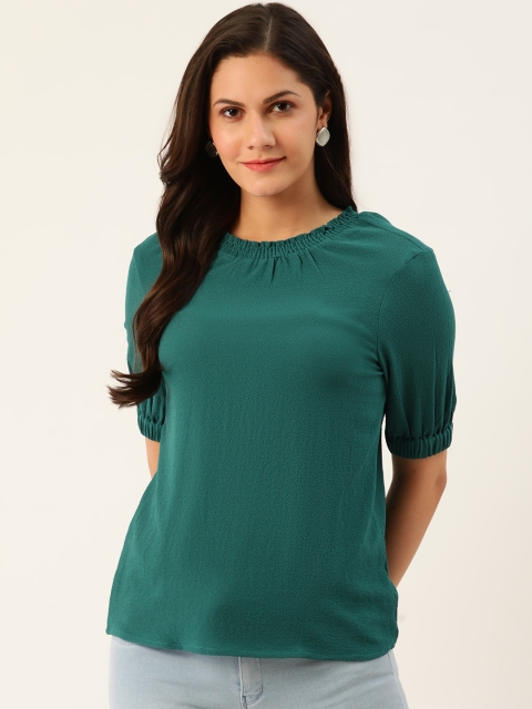 

all about you Green Smocked Regular Top