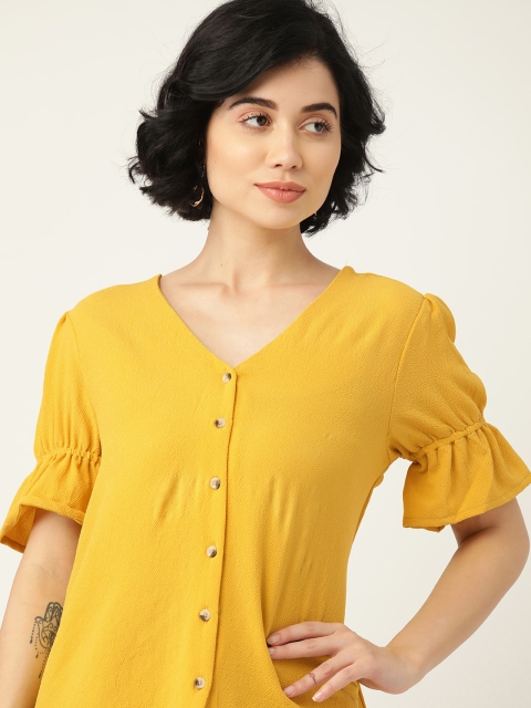 

all about you Mustard Yellow Solid Bell Sleeve Top