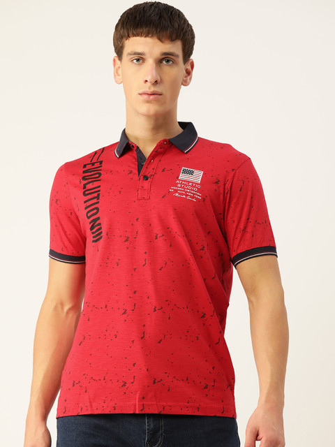 

Monte Carlo Men Red & Black Printed Pure Cotton Polo Collar T-shirt