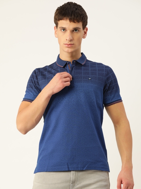 

Monte Carlo Men Navy Blue Checked Polo Collar T-shirt