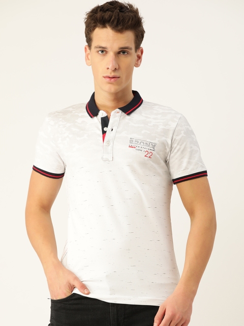 

Monte Carlo Men White & Grey Camouflage Print Pure Cotton Polo Collar T-shirt
