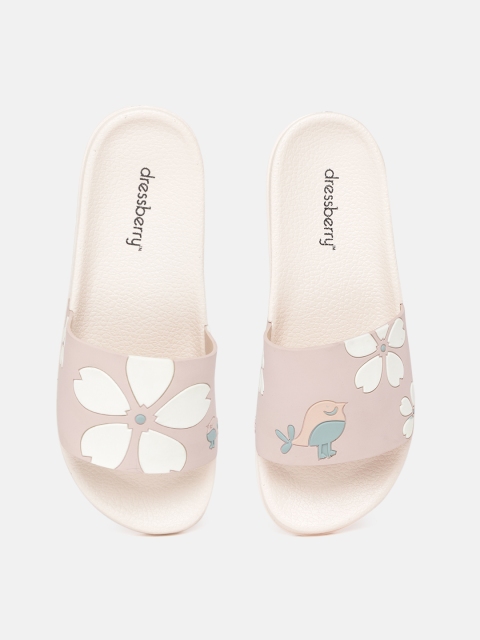

DressBerry Women Pink & White Floral Embossed Sliders