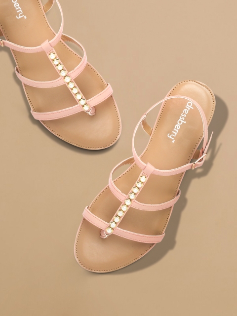 

DressBerry Women Peach-Coloured Open Toe Flats with Beaded Detail