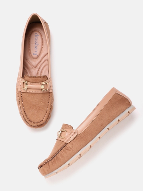 

DressBerry Women Peach-Coloured Suede Finish Horsebit Loafers