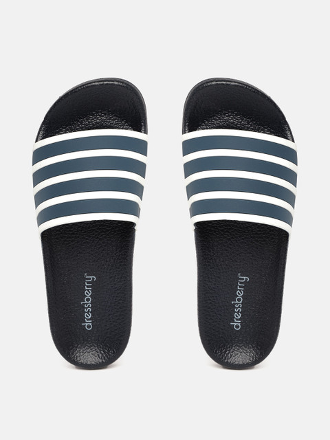 

DressBerry Women Navy Blue & White Striped Sliders