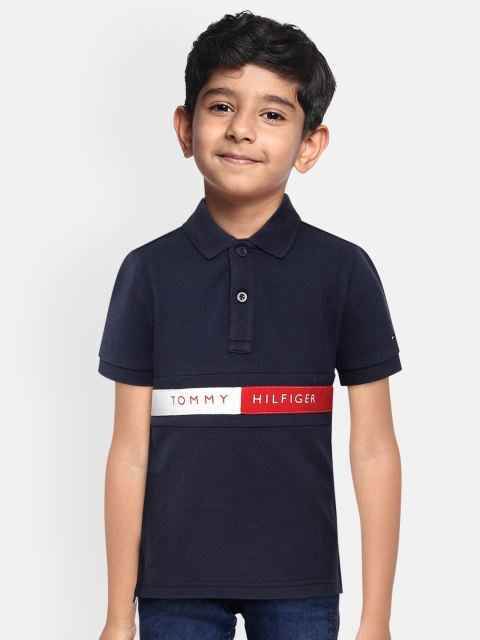 

Tommy Hilfiger Boys Navy Blue Solid Pure Cotton Flag Polo Collar Pure Cotton T-shirt