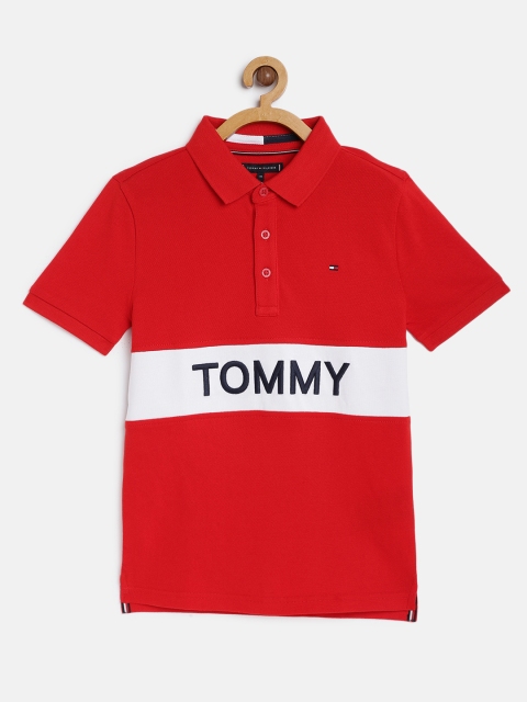 

Tommy Hilfiger Boys Red Printed Pure Cotton Polo Collar T-shirt