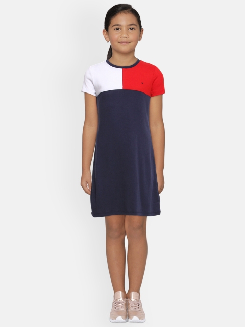 

Tommy Hilfiger Girls Navy Blue & Red Colourblocked A-Line Dress