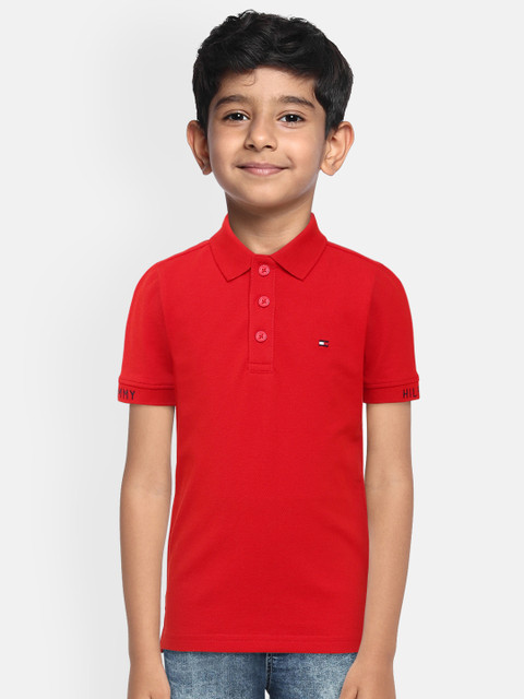 

Tommy Hilfiger Boys Red Solid Polo Collar T-shirt