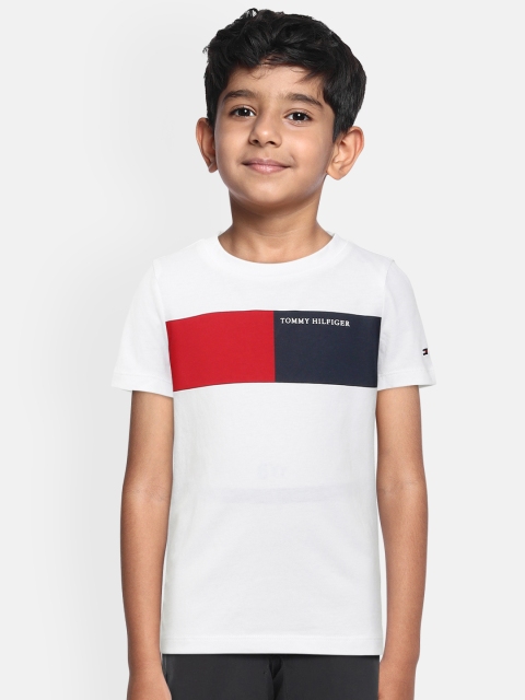 

Tommy Hilfiger Boys White Colourblocked Pure Cotton Round Neck T-shirt