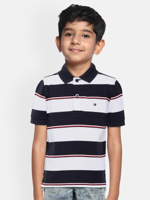 

Tommy Hilfiger Boys Navy Blue Striped Pure Cotton Polo Collar T-shirt