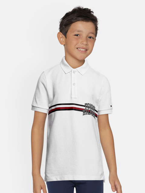 

Tommy Hilfiger Boys White Printed Polo Collar T-shirt
