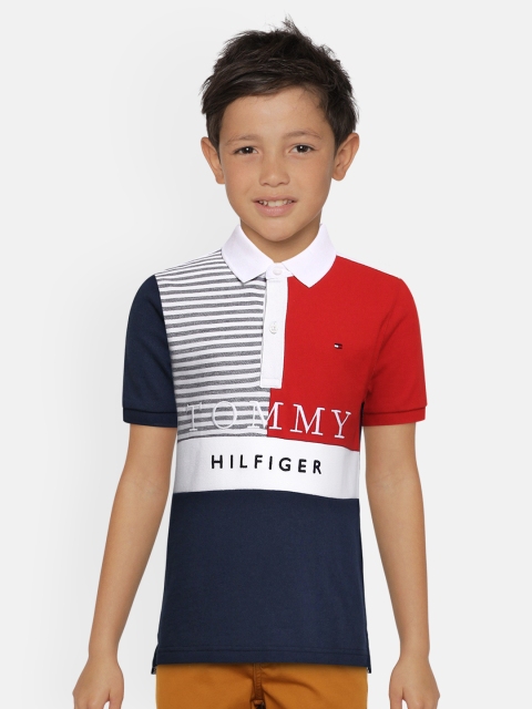 

Tommy Hilfiger Boys Navy Blue Colourblocked Pure Cotton Polo Collar T-shirt