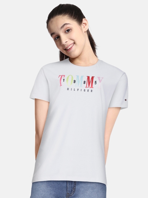 

Tommy Hilfiger Girls White Printed Pure Cotton Round Neck T-shirt