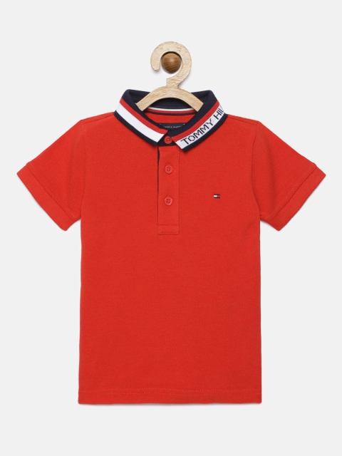 

Tommy Hilfiger Boys Red Solid Pure Cotton Polo Collar T-shirt