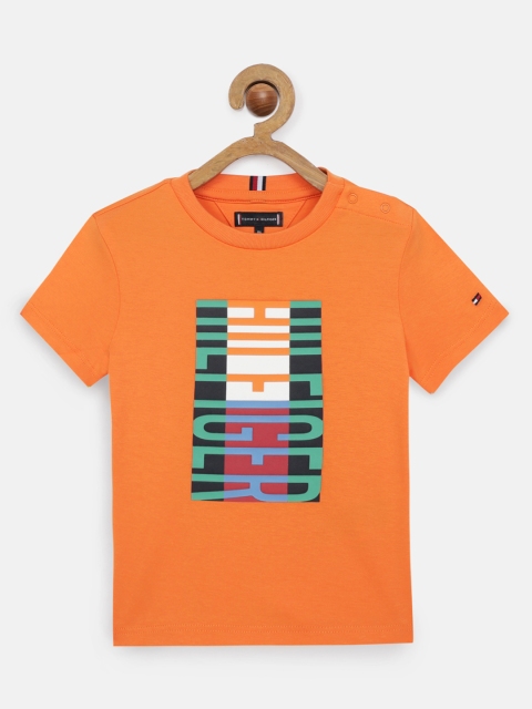 

Tommy Hilfiger Boys Orange Printed Round Neck Cotton T-shirt