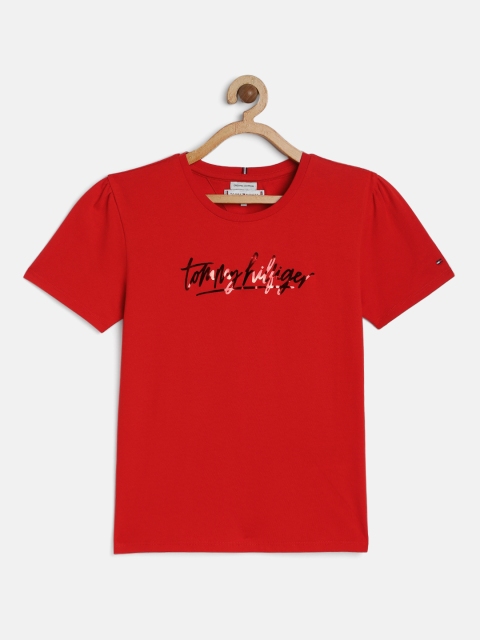

Tommy Hilfiger Girls Red Printed Organic Cotton Round Neck T-shirt