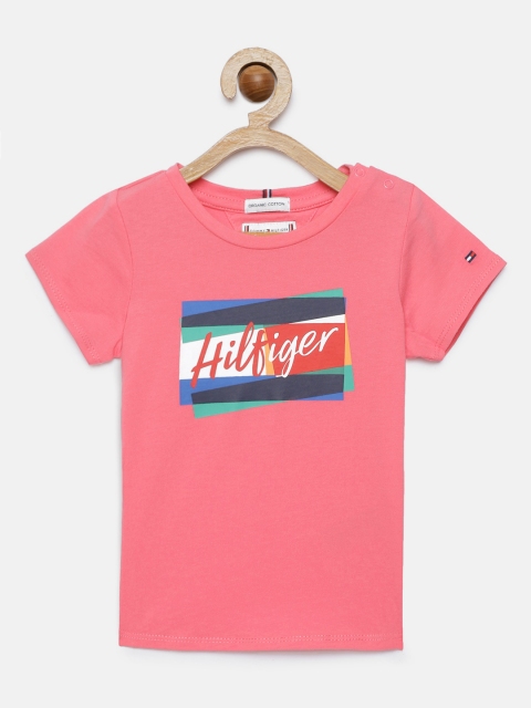 

Tommy Hilfiger Girls Pink Printed Organic Cotton Round Neck T-shirt
