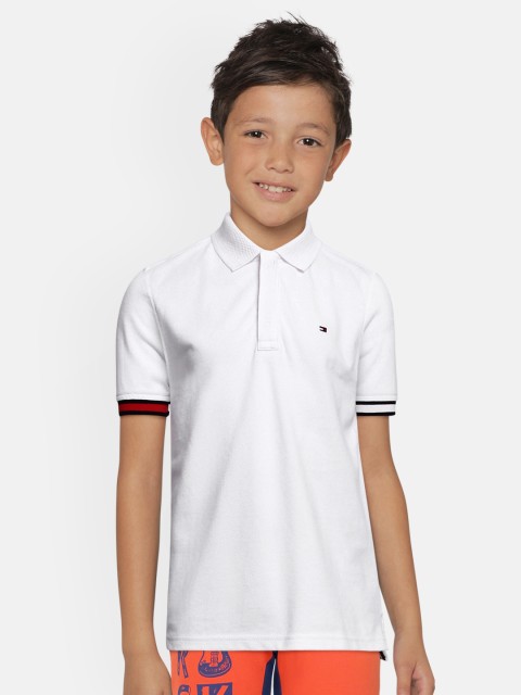 

Tommy Hilfiger Boys White Solid Pure Cotton Polo Collar Pure Cotton T-shirt