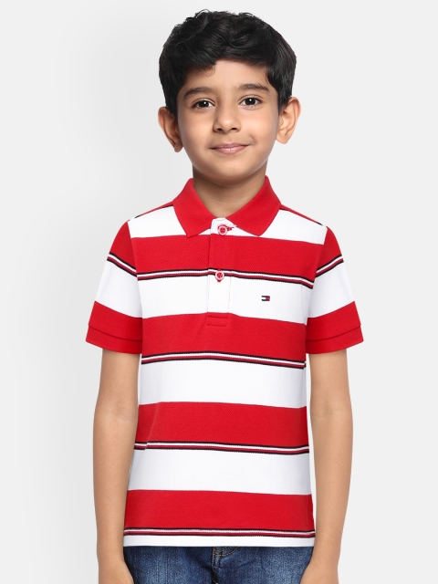 

Tommy Hilfiger Boys Red Striped Polo Collar Pure Cotton T-shirt