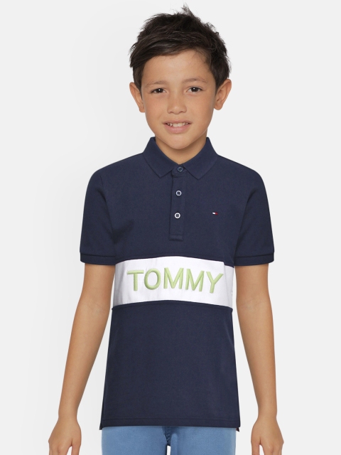 

Tommy Hilfiger Boys Navy Blue Embroidered Pure Cotton Polo Collar T-shirt