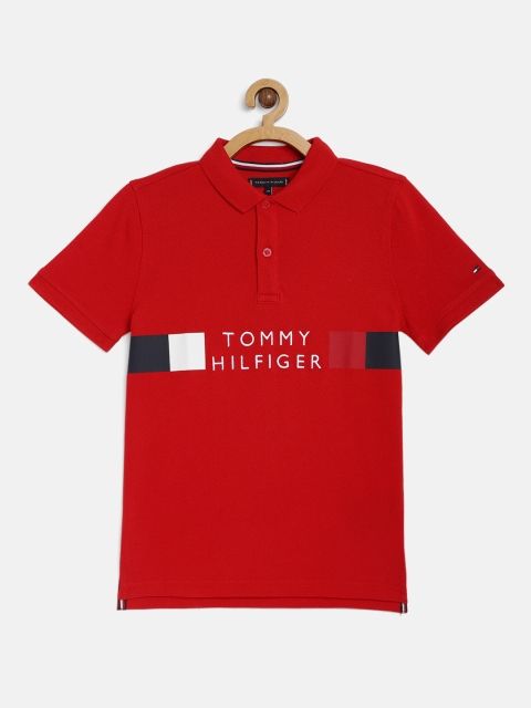 

Tommy Hilfiger Boys Red Printed Pure Cotton Polo Collar T-shirt