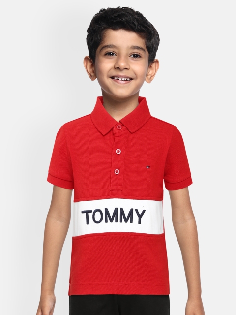 

Tommy Hilfiger Boys Red & White Colorblocked Cotton Polo Collar T-shirt
