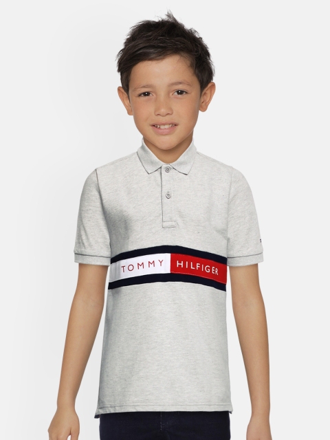 

Tommy Hilfiger Boys Grey Melange Printed Polo Collar T-shirt