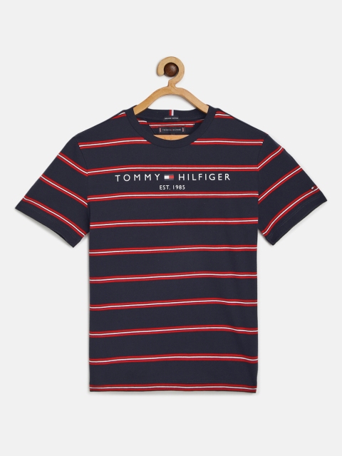 

Tommy Hilfiger Boys Navy Blue Striped Organic Cotton Round Neck T-shirt