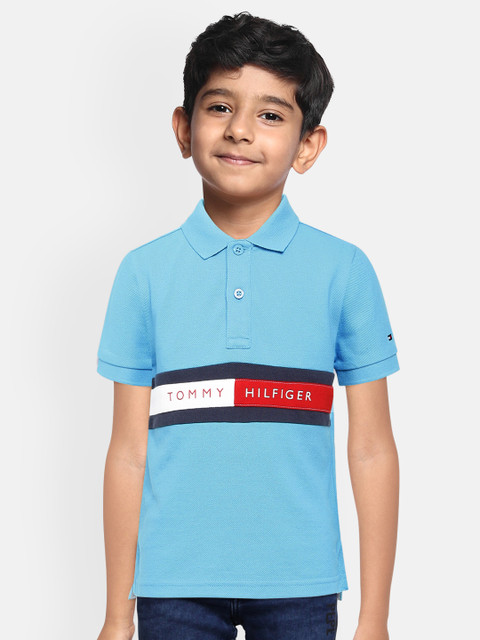 

Tommy Hilfiger Boys Blue Printed Pure Cotton Polo Collar Pure Cotton T-shirt