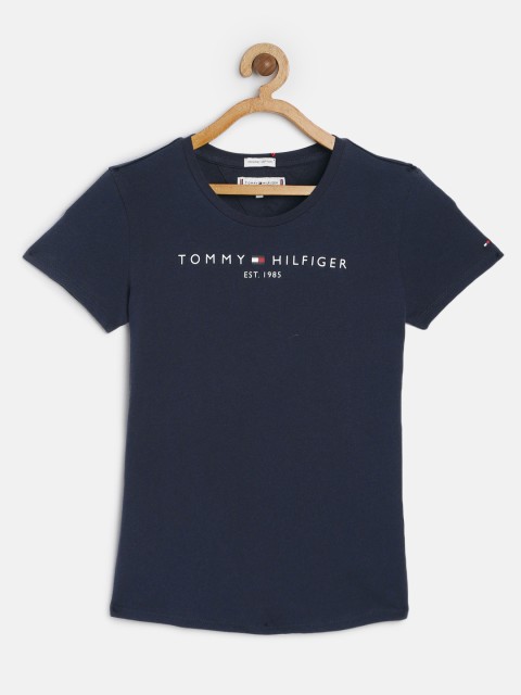 

Tommy Hilfiger Girls Navy Blue Solid Organic Cotton Round Neck T-shirt