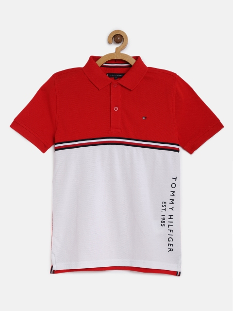 

Tommy Hilfiger Boys White & Red Colourblocked Pure Cotton Polo Collar T-shirt