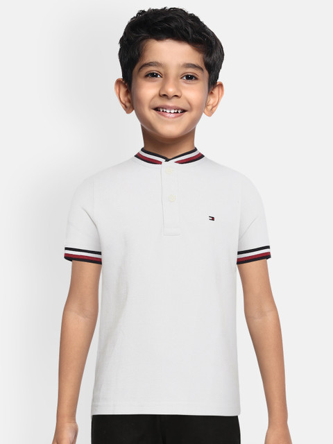

Tommy Hilfiger Boys White Solid Mandarin Collar Organic Cotton T-shirt