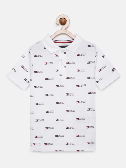 

Tommy Hilfiger Boys White Printed LB AOP POLO Collar Pure Cotton T-shirt