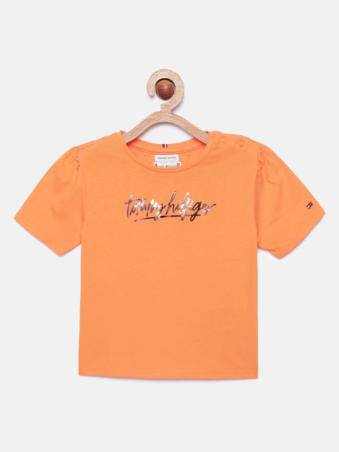 

Tommy Hilfiger Girls Mustard Yellow Printed Organic Cotton Round Neck T-shirt