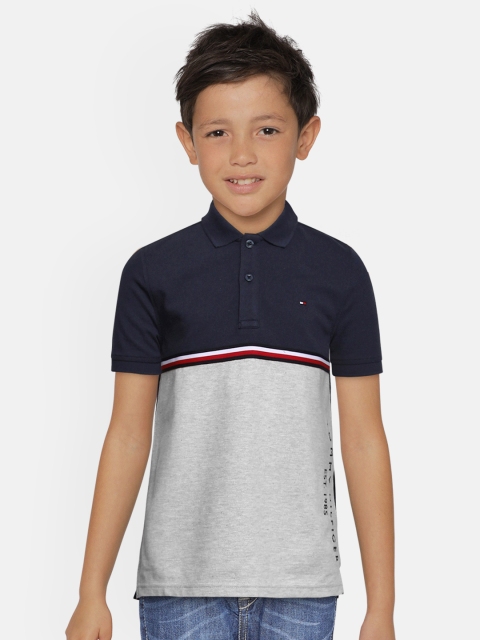 

Tommy Hilfiger Boys Grey & Navy Blue Colourblocked Polo Collar T-shirt