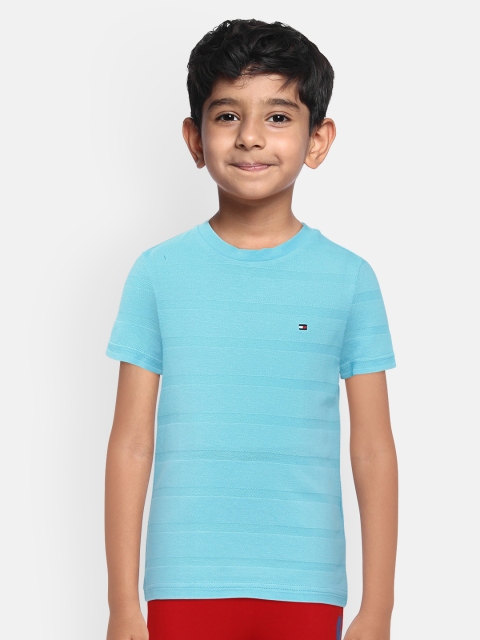 

Tommy Hilfiger Boys Blue Self-Striped Organic Cotton Round Neck T-shirt