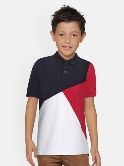 

Tommy Hilfiger Boys Navy Blue Colourblocked Pure Cotton Polo Collar T-shirt